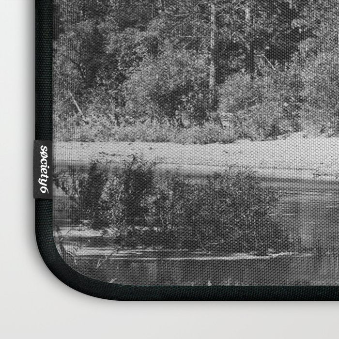 Cathedral Rocks and Reflections, Yosemite black and white photograph by Charles Leander Weed Laptop Sleeve Gallery Image 3