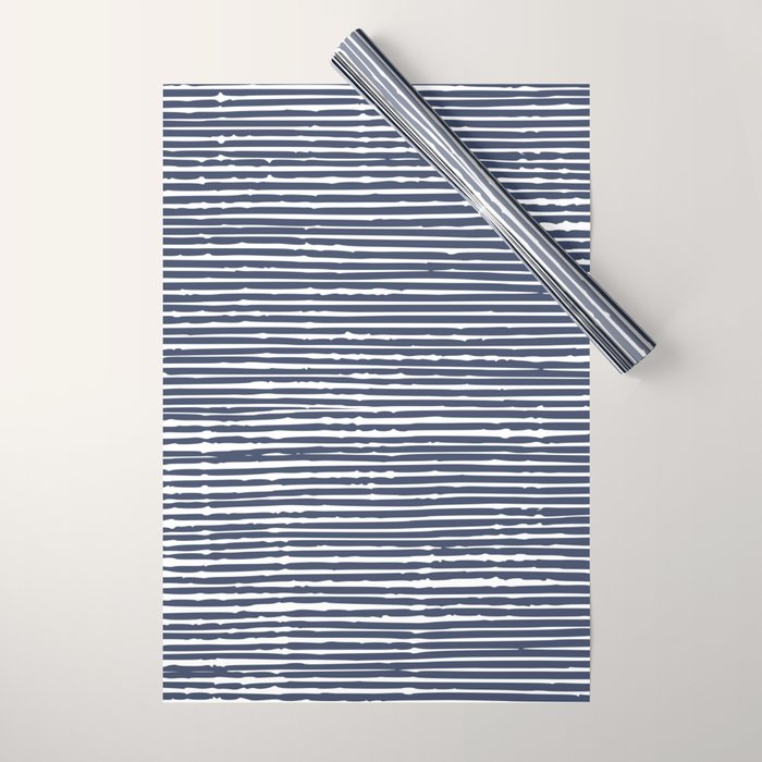 Abstract Stripes Pattern, Indigo, Navy Blue Wrapping Paper Gallery Image 1