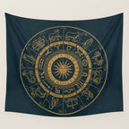 Vintage Zodiac & Astrology Chart | Royal Blue & Gold Wall Tapestry Gallery Image 4