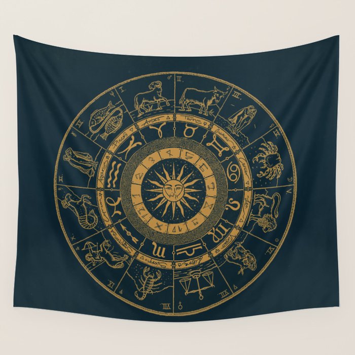 Vintage Zodiac & Astrology Chart | Royal Blue & Gold Wall Tapestry Gallery Image 4