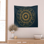 Vintage Zodiac & Astrology Chart | Royal Blue & Gold Wall Tapestry Gallery Image 2