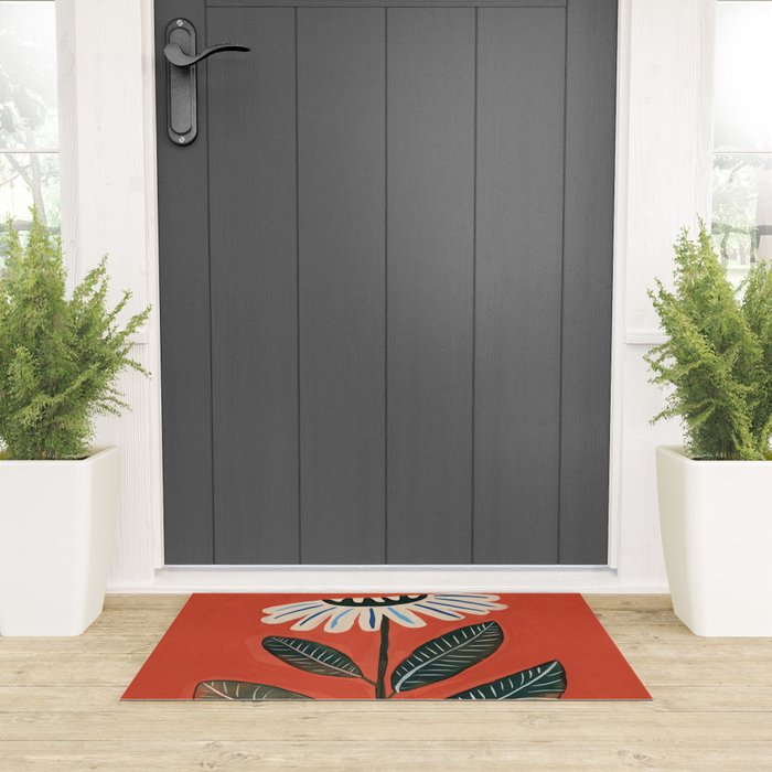 Folk Daisy Botanical Art Welcome Mat Gallery Image 3