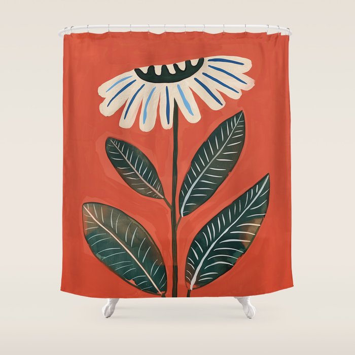 Folk Daisy Botanical Art Shower Curtain Gallery Image 1
