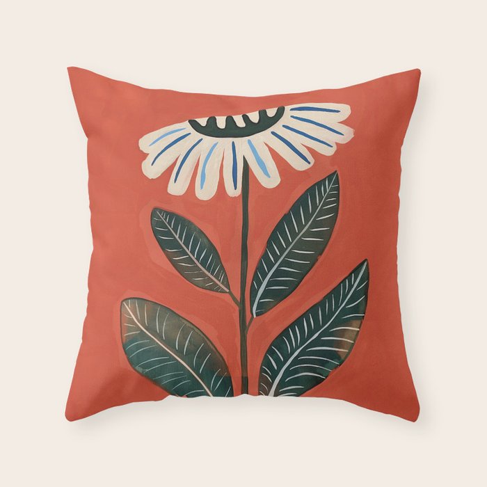Folk Daisy Botanical Art Throw Pillow Gallery Image 1