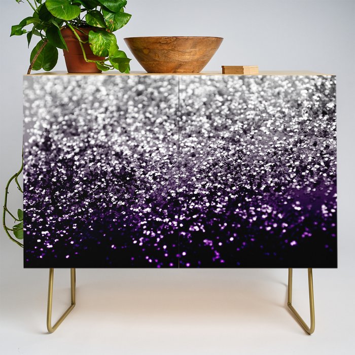 Dark Night Purple Black Silver Glitter #1 (Faux Glitter) #shiny #decor #art #society6 Credenza Gallery Image 1