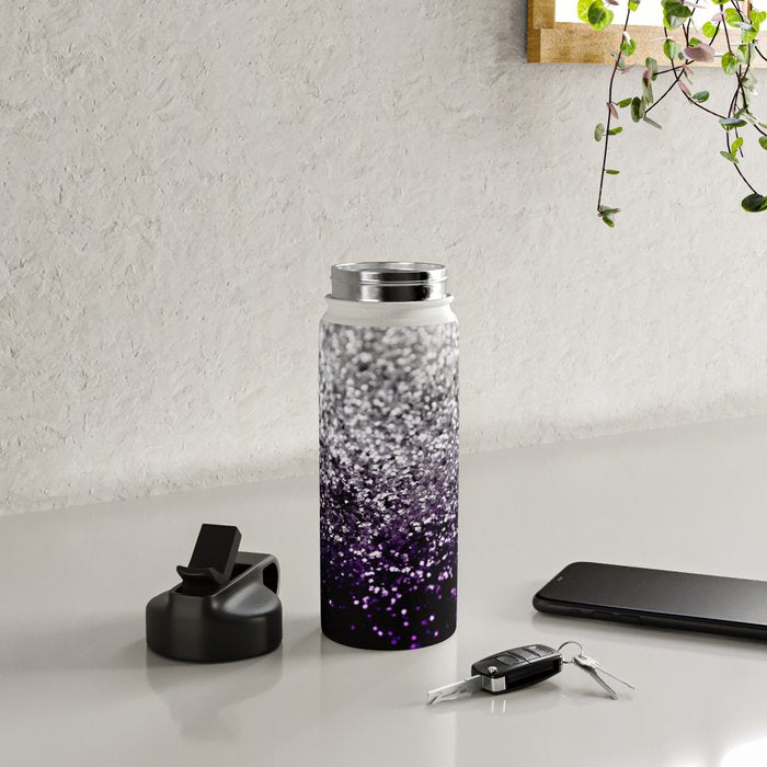 Dark Night Purple Black Silver Glitter #1 (Faux Glitter) #shiny #decor #art #society6 Water Bottle Gallery Image 4