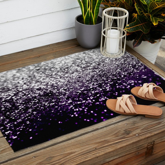 Dark Night Purple Black Silver Glitter #1 (Faux Glitter) #shiny #decor #art #society6 Outdoor Rug Gallery Image 2
