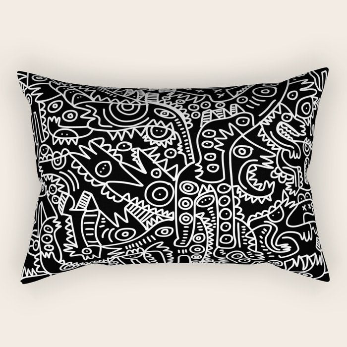 Black and White Street Art Tribal Graffiti Rectangular Pillow Gallery Image 1