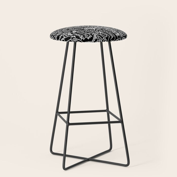 Black and White Street Art Tribal Graffiti Stool Gallery Image 1