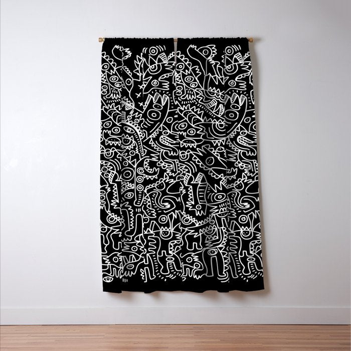 Black and White Street Art Tribal Graffiti Window Curtain Gallery Image 3