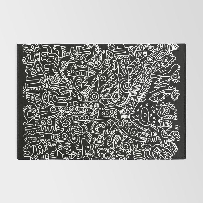 Black and White Street Art Tribal Graffiti Rug Gallery Image 2