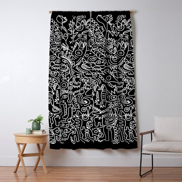 Black and White Street Art Tribal Graffiti Window Curtain Gallery Image 5