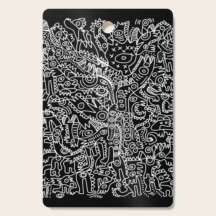 Black and White Street Art Tribal Graffiti Cutting Board Gallery Image 1