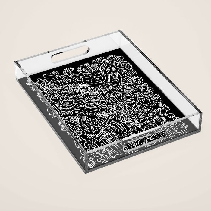 Black and White Street Art Tribal Graffiti Acrylic Tray Gallery Image 1
