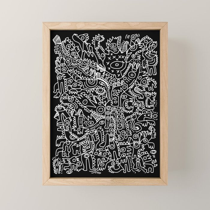 Black and White Street Art Tribal Graffiti Mini Art Print Gallery Image 1
