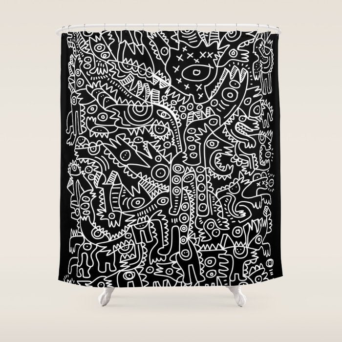 Black and White Street Art Tribal Graffiti Shower Curtain Gallery Image 1