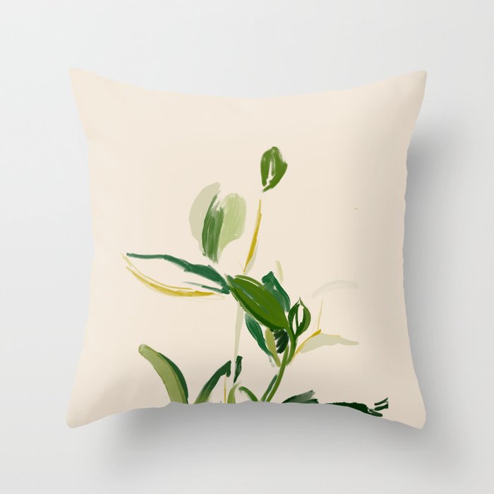 Plants In Summer Beige. Throw Pillow Gallery Image 1