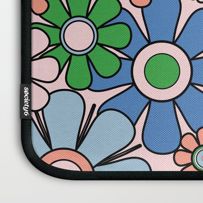 Retro Garden Flowers 60s 70s Blue Pink Green Floral Pattern Laptop Sleeve Gallery Image 3