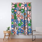 Retro Garden Flowers 60s 70s Blue Pink Green Floral Pattern Window Curtain Gallery Image 5