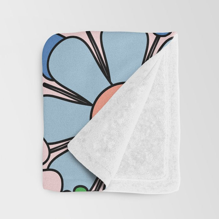 Retro Garden Flowers 60s 70s Blue Pink Green Floral Pattern Throw Blanket Gallery Image 3