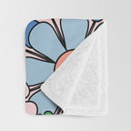 Retro Garden Flowers 60s 70s Blue Pink Green Floral Pattern Throw Blanket Gallery Image 3