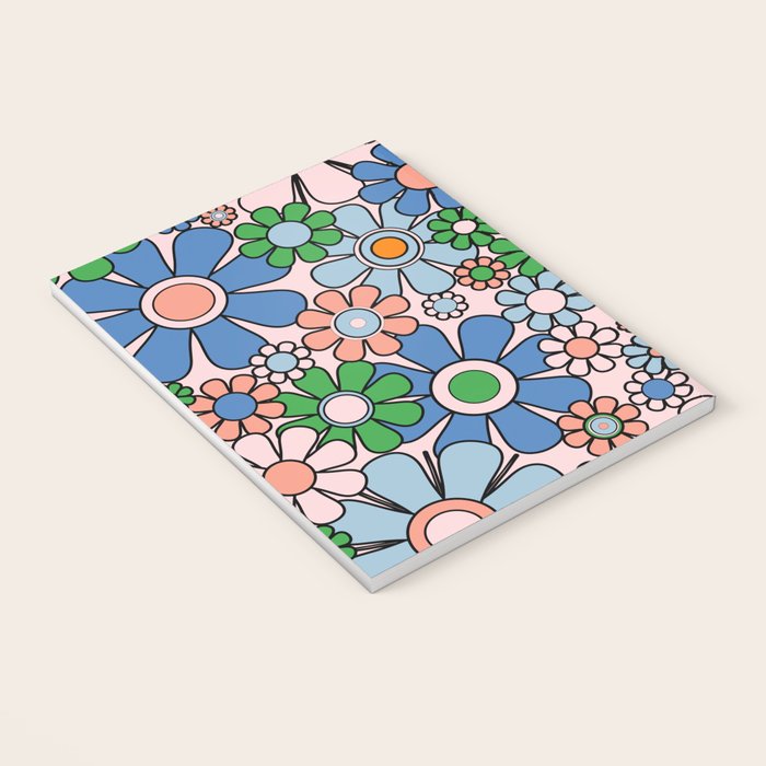 Retro Garden Flowers 60s 70s Blue Pink Green Floral Pattern Notebook Gallery Image 3