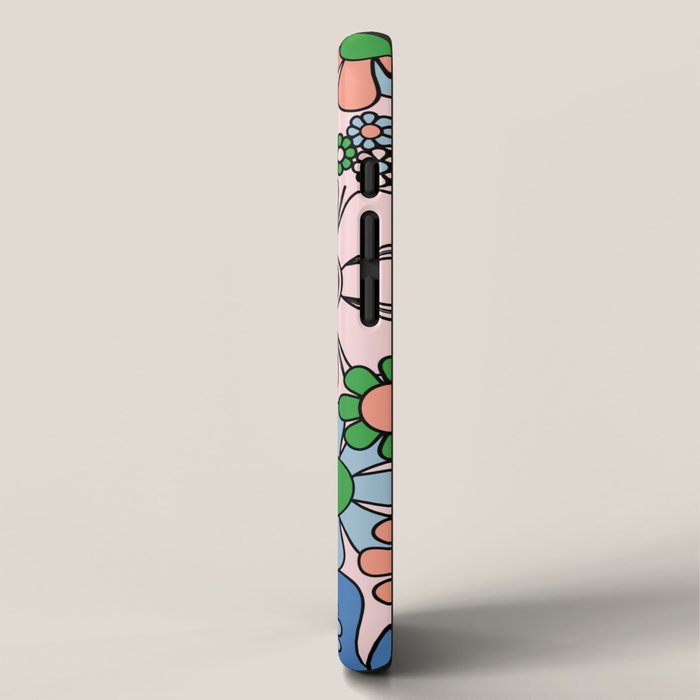 Retro Garden Flowers 60s 70s Blue Pink Green Floral Pattern iPhone Case Gallery Image 2