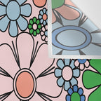 Retro Garden Flowers 60s 70s Blue Pink Green Floral Pattern Wall Tapestry Gallery Image 3