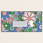 Retro Garden Flowers 60s 70s Blue Pink Green Floral Pattern Desk Mat Gallery Image 1
