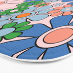 Retro Garden Flowers 60s 70s Blue Pink Green Floral Pattern Bath Mat Gallery Image 3