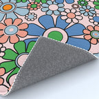 Retro Garden Flowers 60s 70s Blue Pink Green Floral Pattern Rug Gallery Image 4