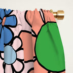 Retro Garden Flowers 60s 70s Blue Pink Green Floral Pattern Window Curtain Gallery Image 2