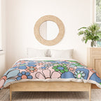 Retro Garden Flowers 60s 70s Blue Pink Green Floral Pattern Duvet Cover Gallery Image 3