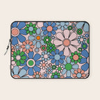 Retro Garden Flowers 60s 70s Blue Pink Green Floral Pattern Laptop Sleeve Gallery Image 1