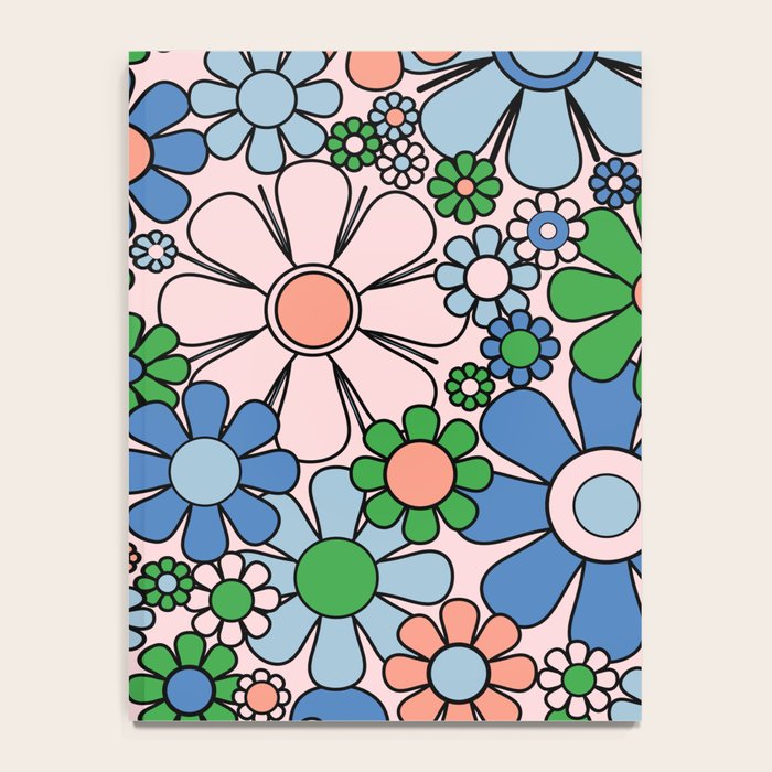 Retro Garden Flowers 60s 70s Blue Pink Green Floral Pattern Notebook Gallery Image 4