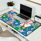 Retro Garden Flowers 60s 70s Blue Pink Green Floral Pattern Desk Mat Gallery Image 2