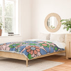 Retro Garden Flowers 60s 70s Blue Pink Green Floral Pattern Duvet Cover Gallery Image 2