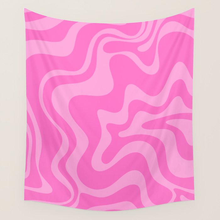 Retro Liquid Swirl Abstract Pattern in Double Y2K Pink Wall Tapestry Gallery Image 1
