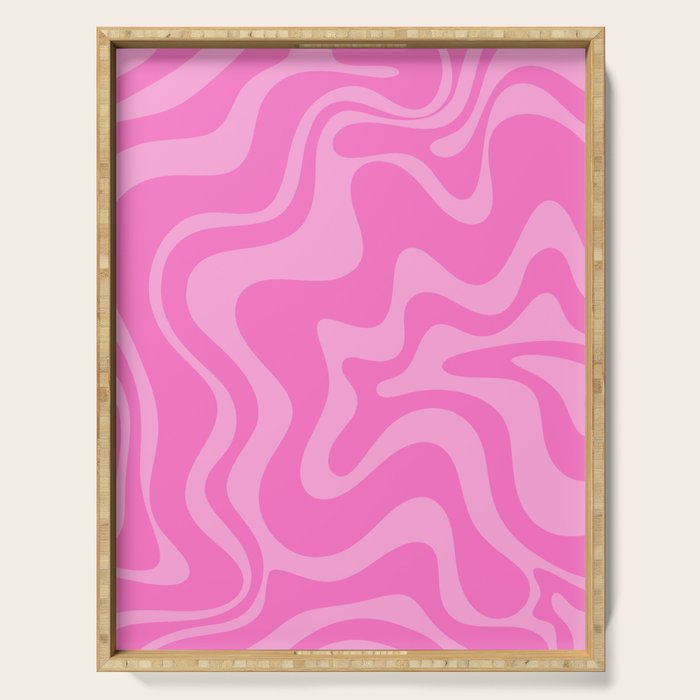 Retro Liquid Swirl Abstract Pattern in Double Y2K Pink Serving Tray Gallery Image 1