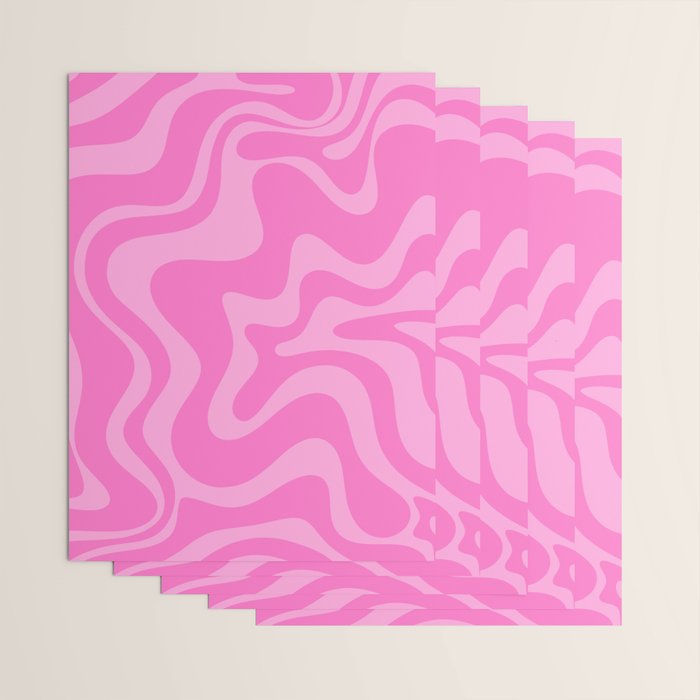 Retro Liquid Swirl Abstract Pattern in Double Y2K Pink Wrapping Paper Gallery Image 3