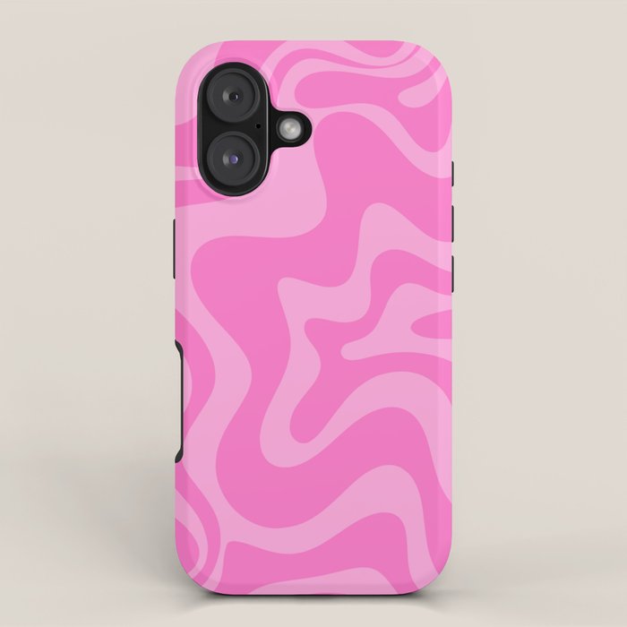 Retro Liquid Swirl Abstract Pattern in Double Y2K Pink iPhone Case Gallery Image 1