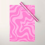 Retro Liquid Swirl Abstract Pattern in Double Y2K Pink Wrapping Paper Gallery Image 1