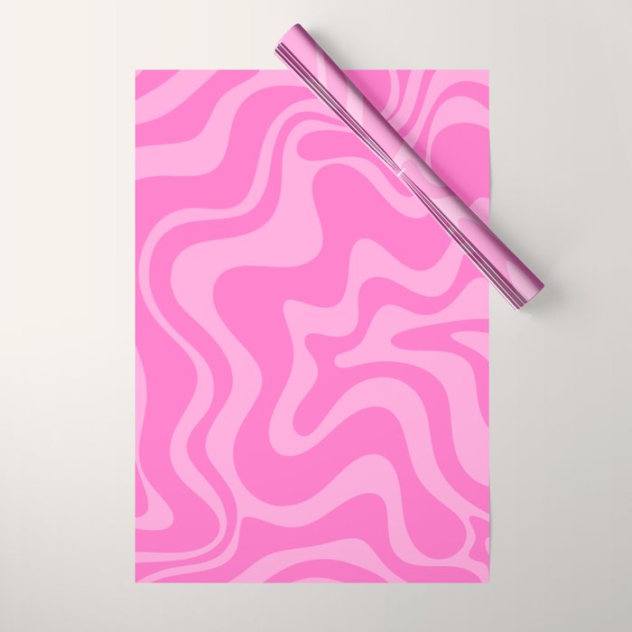 Retro Liquid Swirl Abstract Pattern in Double Y2K Pink Wrapping Paper Gallery Image 1