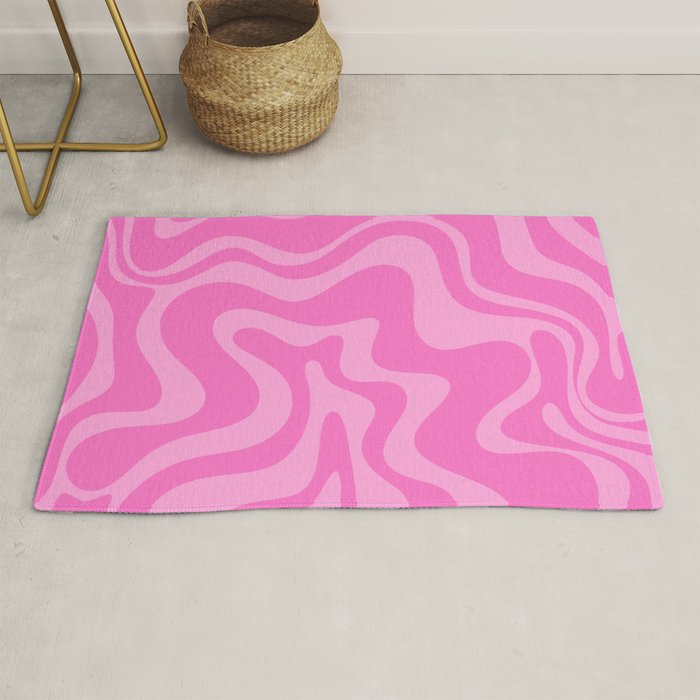 Retro Liquid Swirl Abstract Pattern in Double Y2K Pink Rug Gallery Image 1