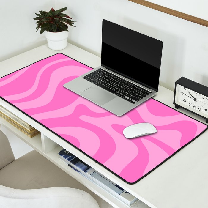 Retro Liquid Swirl Abstract Pattern in Double Y2K Pink Desk Mat Gallery Image 2