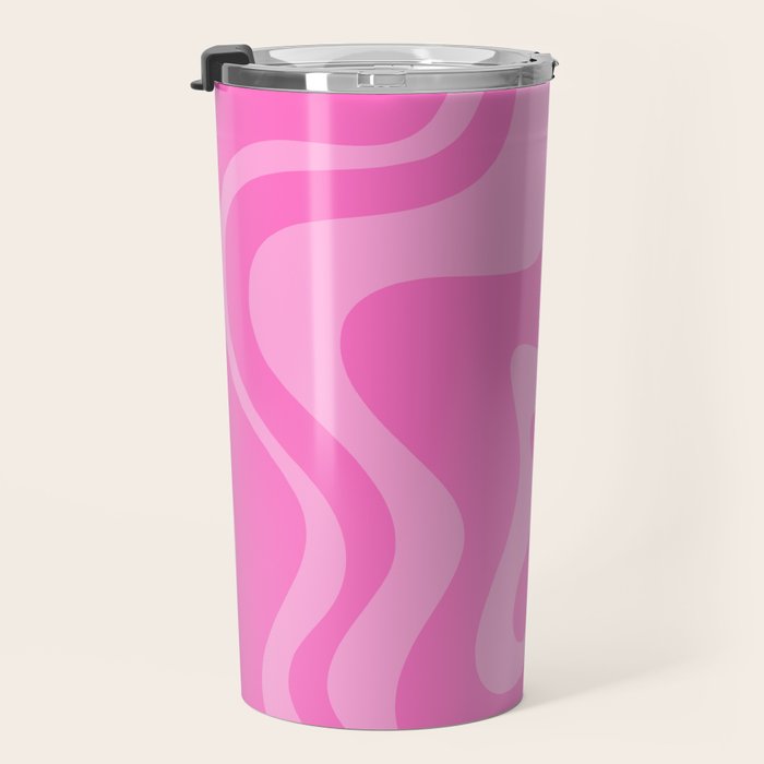 Retro Liquid Swirl Abstract Pattern in Double Y2K Pink Travel Mug Gallery Image 3