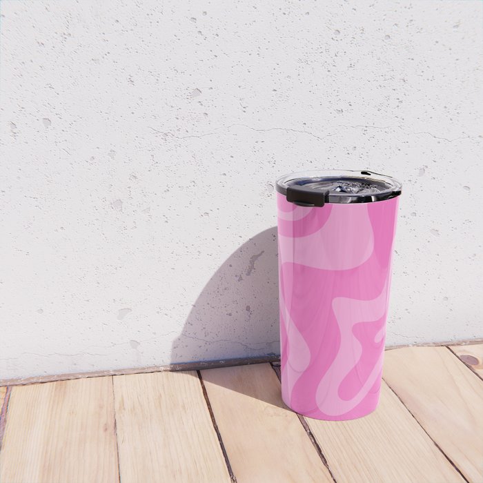 Retro Liquid Swirl Abstract Pattern in Double Y2K Pink Travel Mug Gallery Image 4
