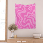 Retro Liquid Swirl Abstract Pattern in Double Y2K Pink Wall Tapestry Gallery Image 2