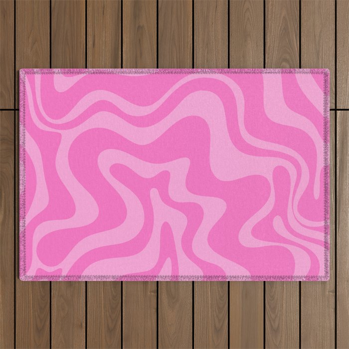 Retro Liquid Swirl Abstract Pattern in Double Y2K Pink Outdoor Rug Gallery Image 1