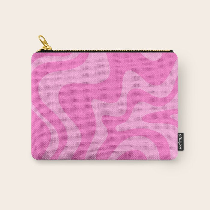 Retro Liquid Swirl Abstract Pattern in Double Y2K Pink Carry All Pouch Gallery Image 1